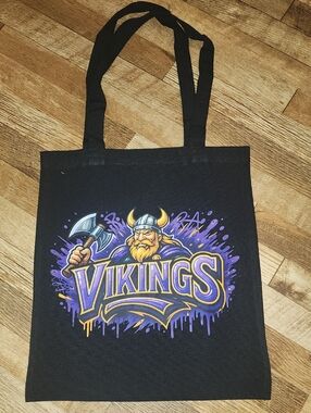 Black Vikings Graphic Tote Bag - Team Logo Design. 13x15